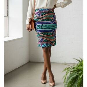 Plenty by Tracy Reese Anthropologie Paisley Print Pencil Skirt Artsy Boho Sz 8P